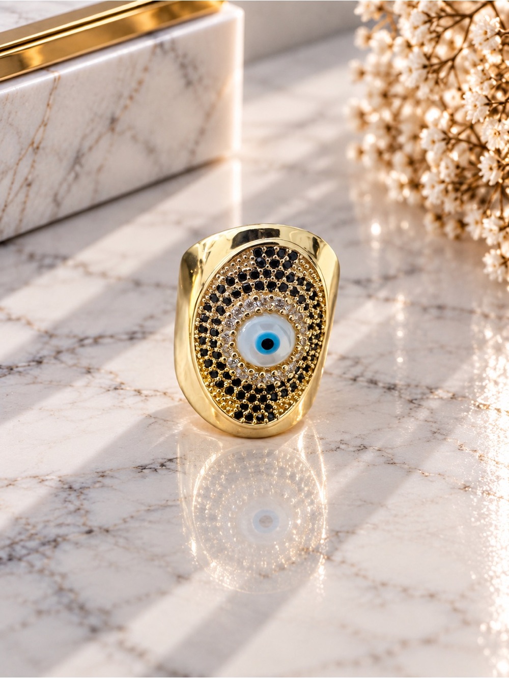 Gold Filled Adjustable Evil Eye Statement Ring